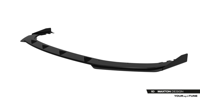pol_po_Street-Pro-Front-Splitter-Flaps-BMW-2-M-Pack-M235i-Gran-Coupe-F74-23837_9jpg - OPSHOLDERS Black curved car spoiler with integrated fins, shown on a white background (Maxton Design product).
