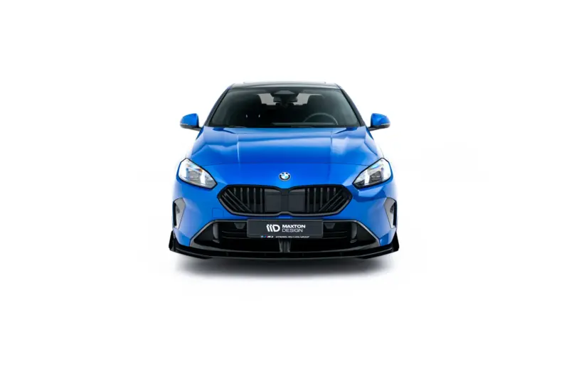 pol_po_Street-Pro-Front-Splitter-Flaps-BMW-2-M-Pack-M235i-Gran-Coupe-F74-23838_6webp - OPSHOLDERS Front view of a bright blue BMW car on a white background, showing the grille and headlights clearly on center stage, with logo visible.