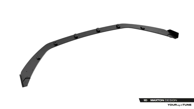 pol_po_Street-Pro-Front-Splitter-Flaps-Jaguar-F-Type-X152-Facelift-2-23974_4webp - OPSHOLDERS Curved black car aero lip spoiler with multiple mounting brackets, branded Maxton Design in corner (informational image).