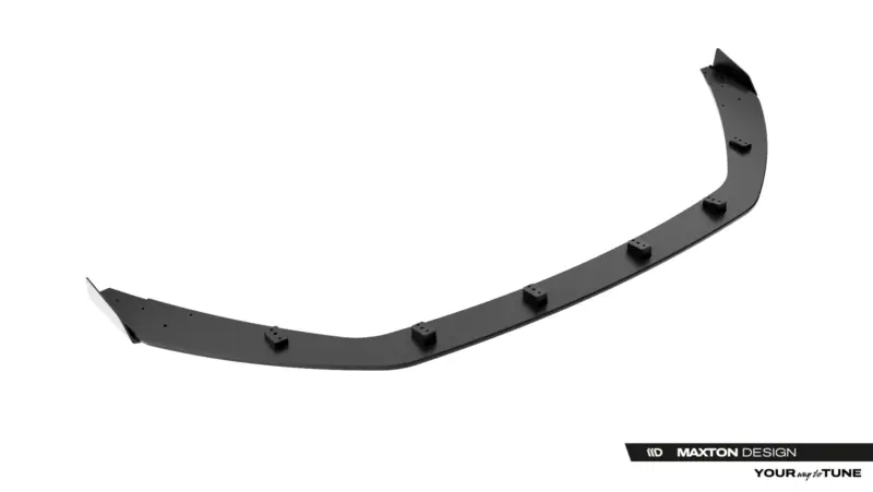 pol_po_Street-Pro-Front-Splitter-Flaps-Jaguar-F-Type-X152-Facelift-2-23975_6webp - OPSHOLDERS Curved dark gray car aero lip with multiple mounting tabs, likely a front splitter or side skirt edge piece, shown in isolation.