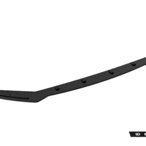 Long curved black automotive body part (side skirt/spoiler lip) with multiple mounting holes along its length, shown at an angle.