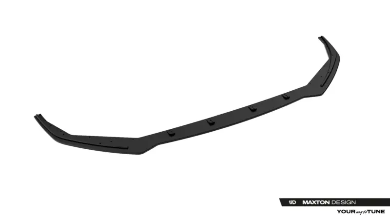 Black, curved car side skirt with mounting holes and subtle lip, branded Maxton Design
