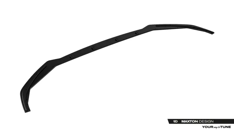Long black curved automotive trim with multiple mounting tabs, shown at an angle against a white background (Maxton Design branding).