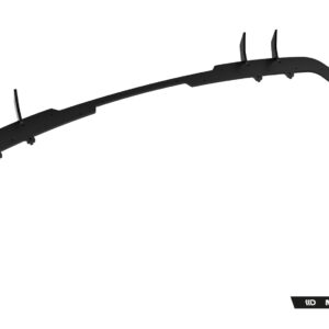Long black curved automotive chassis brace with multiple mounting tabs, viewed from the side