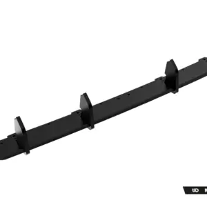 Long black metal mounting rail with multiple angled brackets and evenly spaced holes, viewed at an angle (industrial hardware component).
