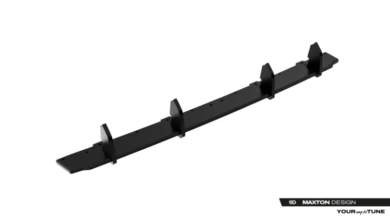 Long black metal mounting rail with multiple angled brackets along its length, shown at a diagonal angle on a white background