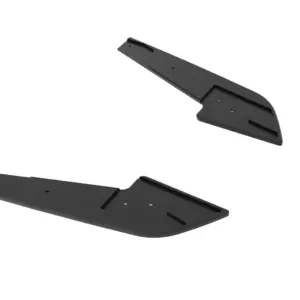Exploded view of two dark gray curved metal brackets with mounting holes and slots, separated in midair against a white background.