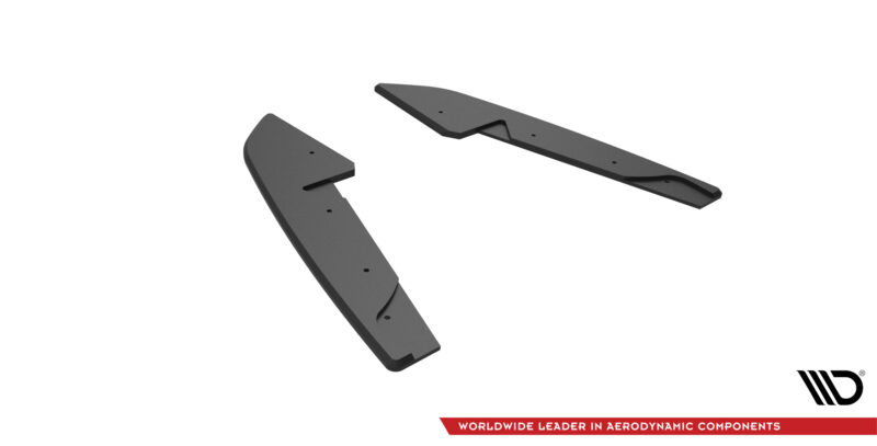 Two dark gray aerodynamic components with notches, floating on a white background; branding text at bottom reads 'Worldwide Leader in Aerodynamic Components'.