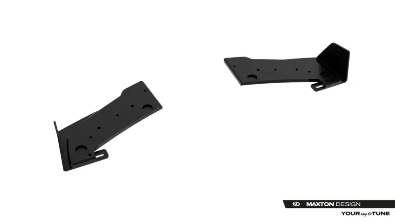 Pair of black metal mounting brackets with multiple holes, angled design, shown against a white background (Maxton Design branding visible).