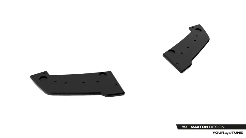 Pair of black curved metal mounting brackets with multiple holes, shown on a white background (product image).