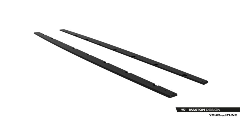 pol_po_Street-Pro-Side-Skirts-Diffusers-BMW-2-M-Pack-M235i-Gran-Coupe-F74-23841_6jpg - OPSHOLDERS Pair of long, curved black rails with evenly spaced mounting holes, likely car side skirt or underbody trim parts from Maxton Design
