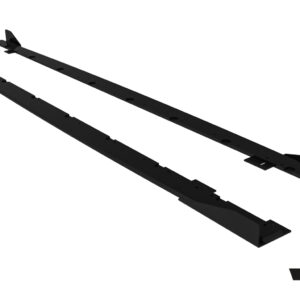 Two long black curved panels with multiple mounting holes, shown diagonally; a car aero component (splitter/brackets) from Maxton Design