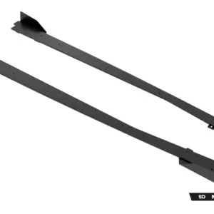 Two long dark gray automotive aero panels with endplates, laid diagonally on a white background (likely side skirts or diffusers)