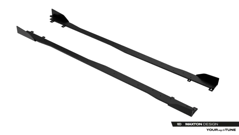 Two long black metal rails with mounting holes and end brackets, shown diagonally against a white background (branding at bottom right).