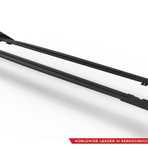 Two long black aerodynamic components laid parallel on a white background, likely wing spars or rails, with a red banner and a logo in the corner reading 'Worldwide Leader in Aerodynamic Components.'