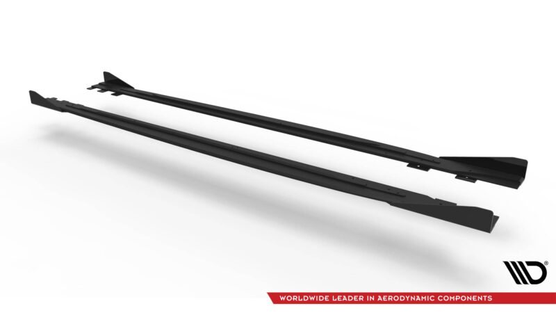 Two elongated black aerodynamic rails with end fins and mounting holes, shown on a white background; VD logo visible.