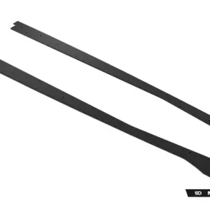 Two elongated black curved metal rails with evenly spaced mounting holes against a white background.