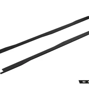 Two long black perforated metal rails with evenly spaced holes laid diagonally on a white background.