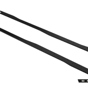 Two black curved metal strips with evenly spaced holes laid diagonally on a white background; Maxton Design watermark visible in the corner.