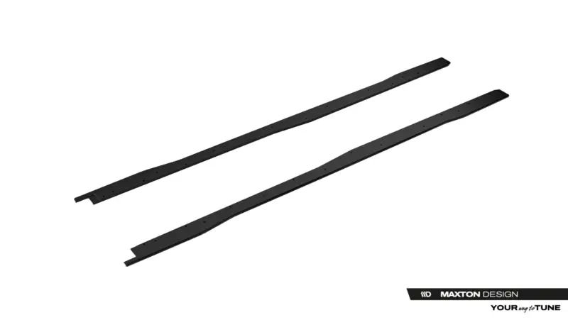 Pair of black metal mounting rails with perforations, displayed diagonally on a white background (Maxton Design product).