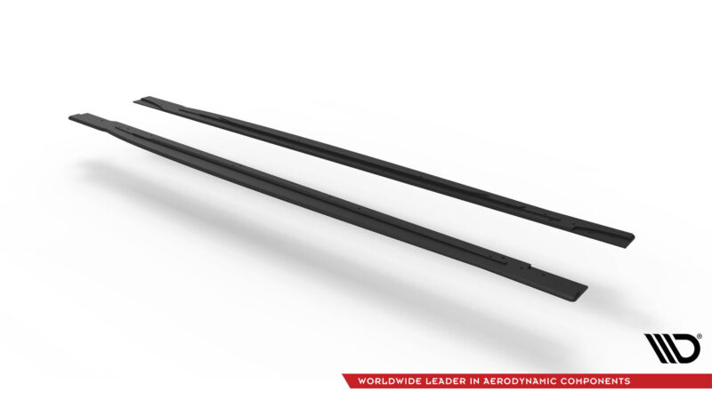 Two black rails laid diagonally on a white background, with a red tagline reading 'Worldwide Leader in Aerodynamic Components' and a logo in the bottom-right corner.