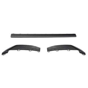 Three carbon-fiber automotive trim pieces: one long straight strip and two curved side panels, likely parts of an aero kit.