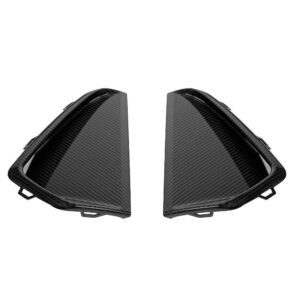 Pair of black carbon-fiber side panels, likely automotive interior trim pieces, shown from front-facing angle on a white background.