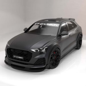 Dark gray performance SUV/crossover in a studio setting with a CT Carbon banner on the windshield and large black alloy wheels