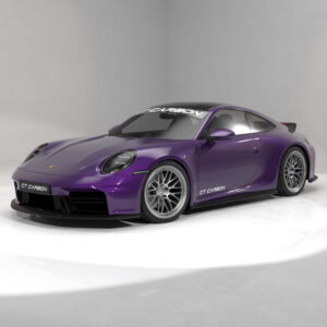 Purple Porsche 911 sports car model with CT CARBON branding in a studio setting, side view.