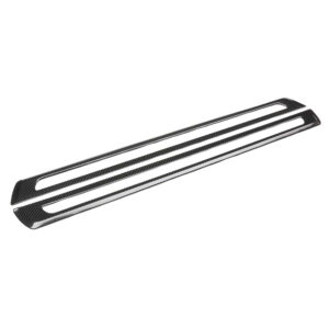 Long carbon fiber trim piece with two parallel elongated slots along its length (decorative automotive accessory).