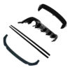 1_99d6f1ae-bb90-446b-a022-6b552be55df8jpg - OPSHOLDERS Unassembled black car body kit parts arranged in a scattered layout: curved rear lip, center diffuser with multiple fins, and two long side pieces