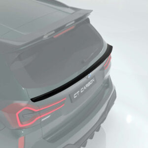 Rear view of a gray SUV with a carbon spoiler and red tail lights, badge reading 'CT CARBON'