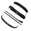 BMW-F40-1-SERIES-GLOSS-BLACK-SPLITTER-MP-STYLE-7_517d148f-7e28-4c7e-8a18-6fe834b19b34jpg - OPSHOLDERS Car bumper repair kit with assorted plastic bumper pieces and brackets laid out on white background