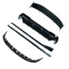 BMW-F40-1-SERIES-GLOSS-BLACK-SPOILER-MP-STYLE-7_bb84551a-8500-4d85-a8e2-f3b2b23e4f73jpg - OPSHOLDERS Disassembled black car bumper parts laid out: bumper cover, reinforcement beam, side rails and mounting brackets.