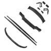BMW-F87-M2M2C-F22-2-SERIES-CARBON-FIBRE-SWAN-NECK-WING-CT-DESIGN-16_2e80bcd0-7c26-4db8-b3c6-fdb2e5d2c60bjpg - OPSHOLDERS Set of black automotive body parts laid out: curved front lip, long side skirts, rocker panels, and small mounting brackets (carbon-fiber look).