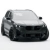 BMW-F95-X5M-2023-LCI-CARBON-FIBRE-FULL-KIT-CT-DESIGNjpg - OPSHOLDERS Front view of a dark gray BMW SUV with a large black kidney grille and aggressive front bumper.