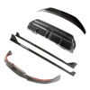 BMW-G87-M2-G42-2-SERIES-CARBON-FIBRE-SPOILER-CT-DESIGN_ed6fdc08-eb52-447d-b46a-6ba132c51762jpg - OPSHOLDERS Exploded view of a carbon fiber aerodynamic kit for a sports car, including front splitter, side skirts, rear diffuser, and rear wing (parts separated).