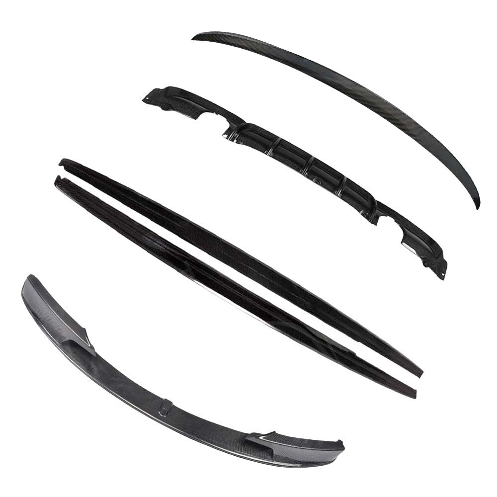 BMW-M3-F80-F30-3-SERIES-CARBON-FIBRE-SPOILER-V-STYLE_1338e470-ba5e-40b0-9c07-80115500d83fjpg - OPSHOLDERS Set of black windshield wiper blades of varying sizes arranged separately.