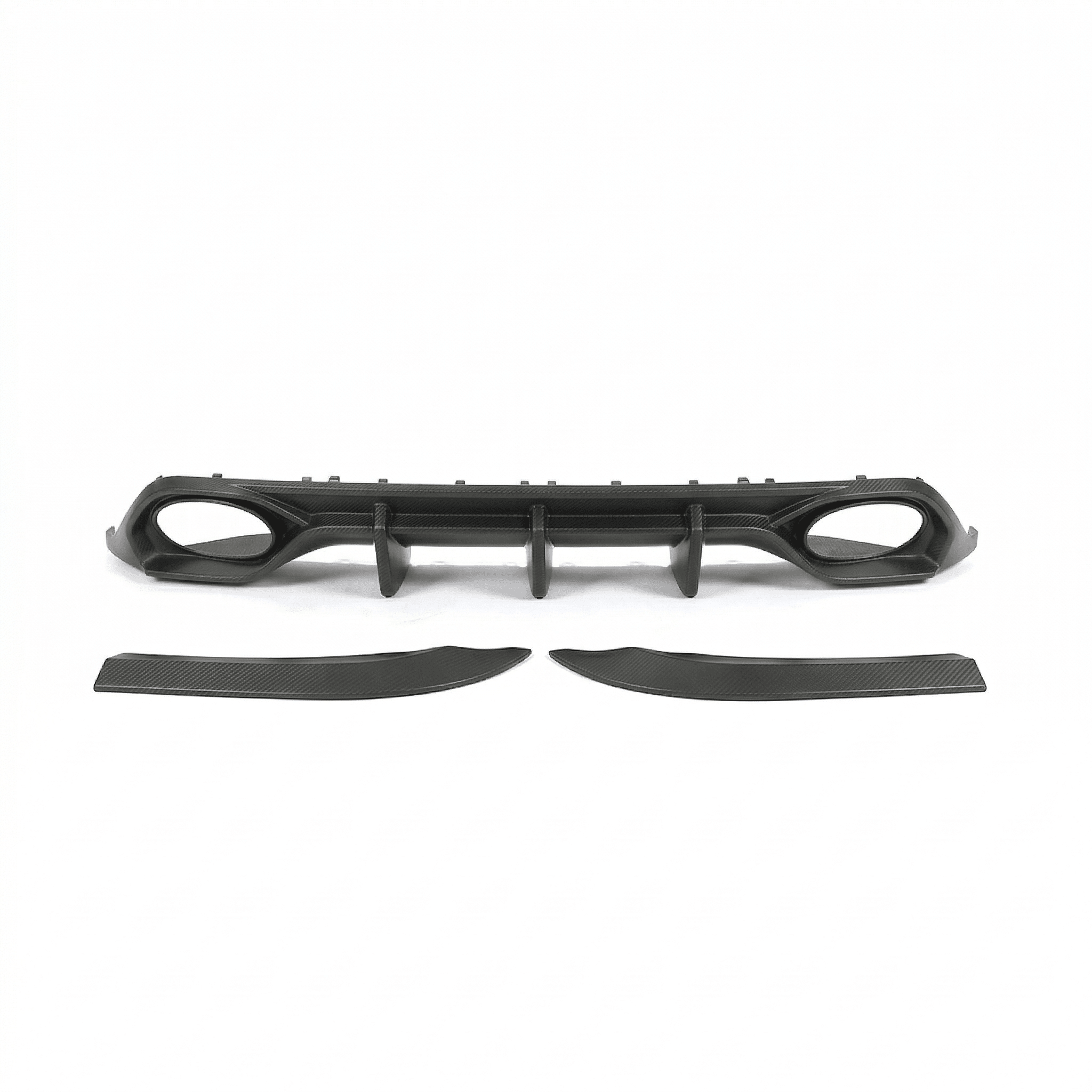 CT5921_Matte_CT_Carbon_250326_05png - OPSHOLDERS Partial black carbon-fiber car grille laid flat on a white background, showing curved edges and mounting tabs