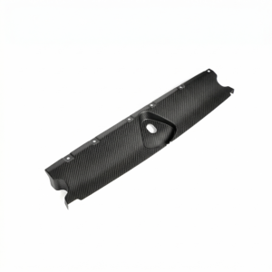 Carbon fiber automotive interior panel with multiple mounting holes and a central oval opening.