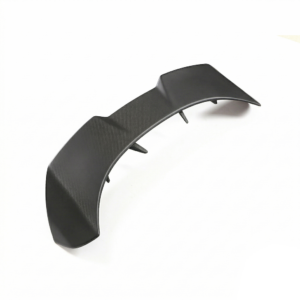 Carbon fiber curved car spoiler with mounting brackets for a sports sedan/track car.