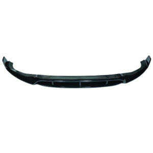 Black front bumper lip spoiler for a car, curved aerodynamic underside piece with air vents