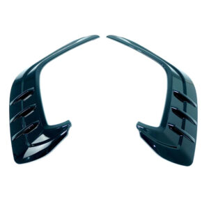 Pair of dark teal car front bumper canards with vertical fins, used for aero downforce and flow separation control