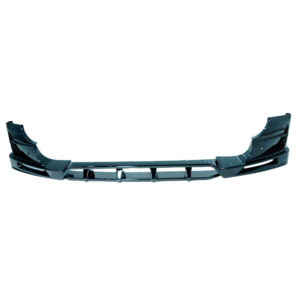 Black front bumper cover for a car, with central grille openings and side air intakes, shown isolated on white background