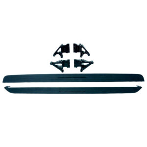 Roof rack components: two long crossbars with four mounting brackets above them for car installation