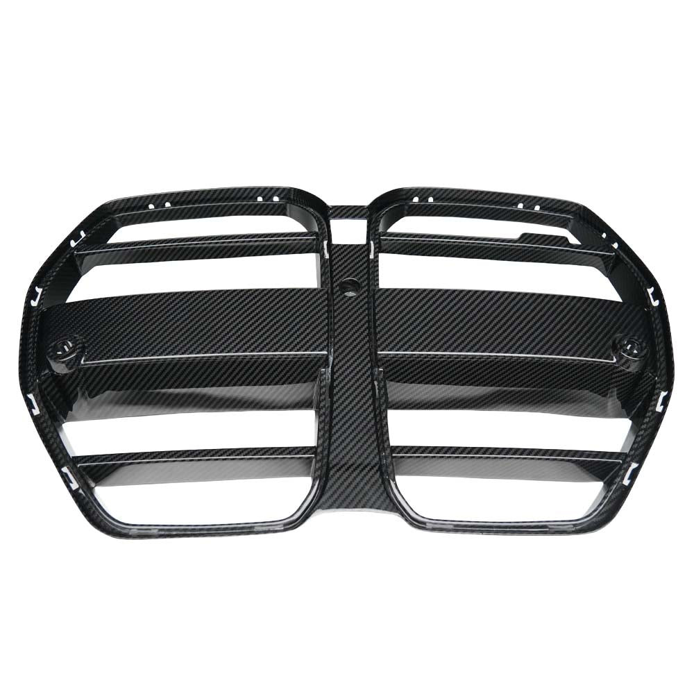 DSC08938jpg - OPSHOLDERS Carbon fiber twin-kidney car grille frame with horizontal slats for air intake is shown.
