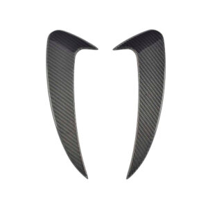 Pair of carbon fiber curved aero fins forming a symmetrical V shape for a vehicle accessory