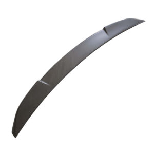Curved carbon fiber car spoiler winglet against a white background