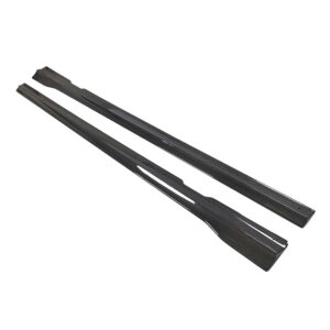 Pair of black windshield wiper blades (carbon fiber look) laid diagonally on a white background