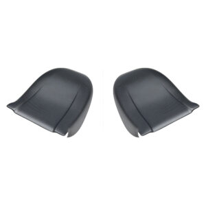 Pair of black contoured motorcycle seat halves viewed from above for a seat replacement part